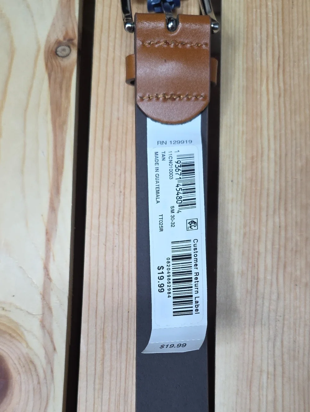 Club Room Tan Smooth Mens Leather Belt with Brushed Metal Buckle In Small